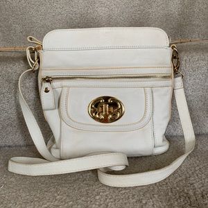 Emma Fox White with Cream Trim Leather Shoulder or Crossbody Handbag Purse